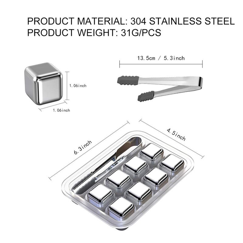 MEICHU Whiskey Stones 8 Pack, Metal Reusable Ice Cubes, Stainless Steel Ice Cubes, Suitable for Whiskey, Vodka, Liqueurs, Wine, Beverage Juice or Soda - Image 5